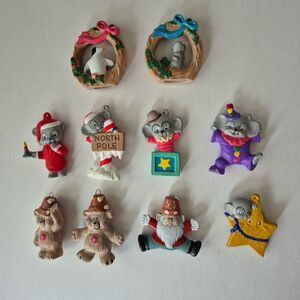 Set of 10 VTG Ceramic Hand Painted Christmas Tree Ornaments Mouse Bears Penguin